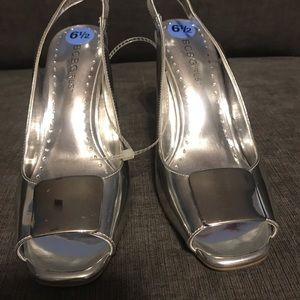 BCBGirls Silver Peep Toe Heels